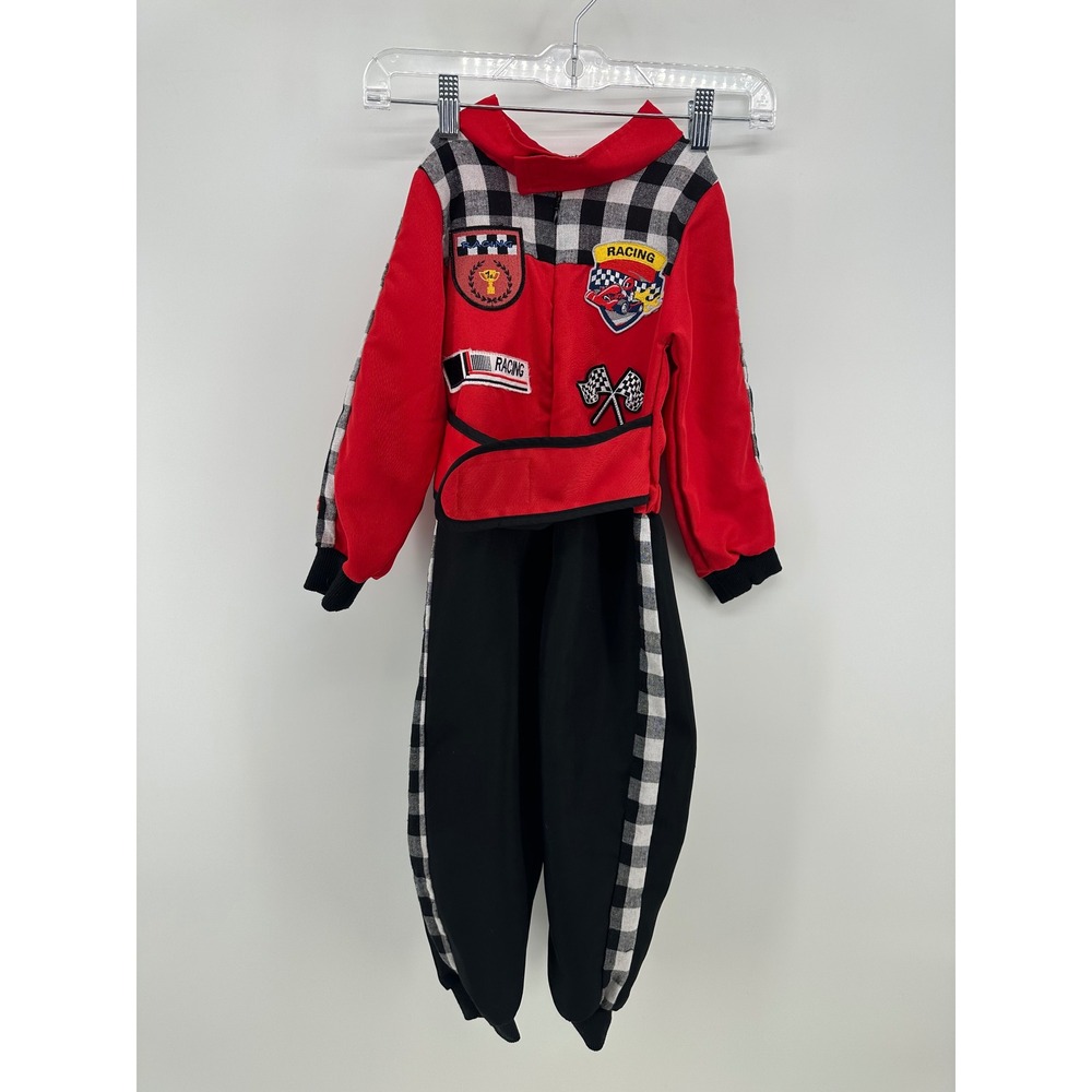 Kids Race Car Driver Costume Red Black Checkered Racing Jumpsuit Size S